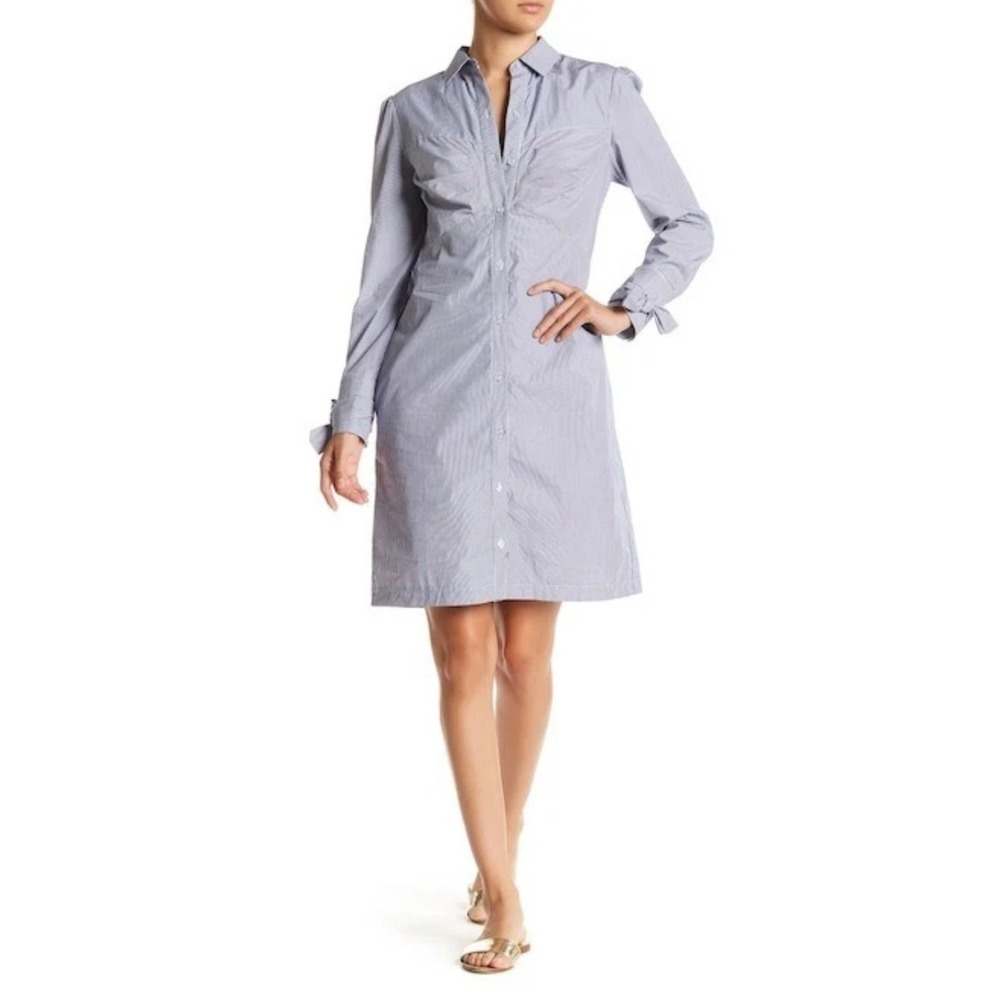 ECI New York Blue Striped Long Sleeve Button Down‎ Shirt Dress 6 Preppy Classic